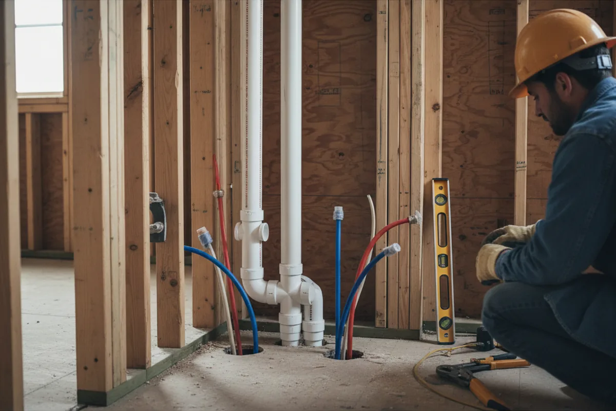 Drain and supply rough-in during Sump Pump Repair in Cumberland